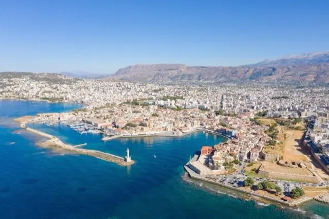 Aerial view of the old venetian harbour in chania greece