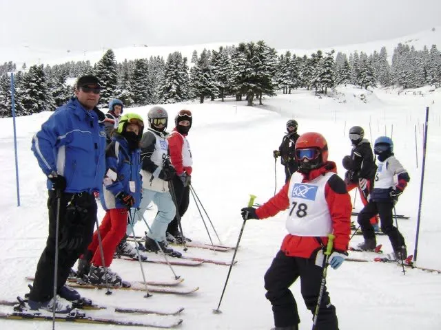 Skiers from steiri in parnasos — winter Greece